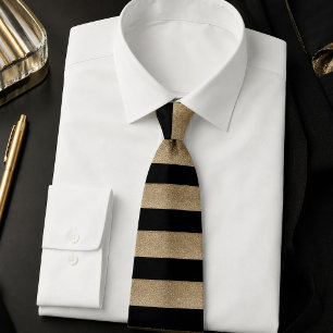 modern chic geometric black and gold stripes tie
