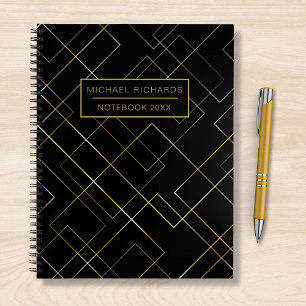 Modern Chic Geometric Pattern Personalized Name Notebook