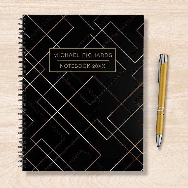 Modern Chic Geometric Pattern Personalized Name Notebook (Creator Uploaded)