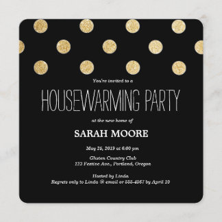 Modern Chic Glitter Gold Black Housewarming Party Invitation