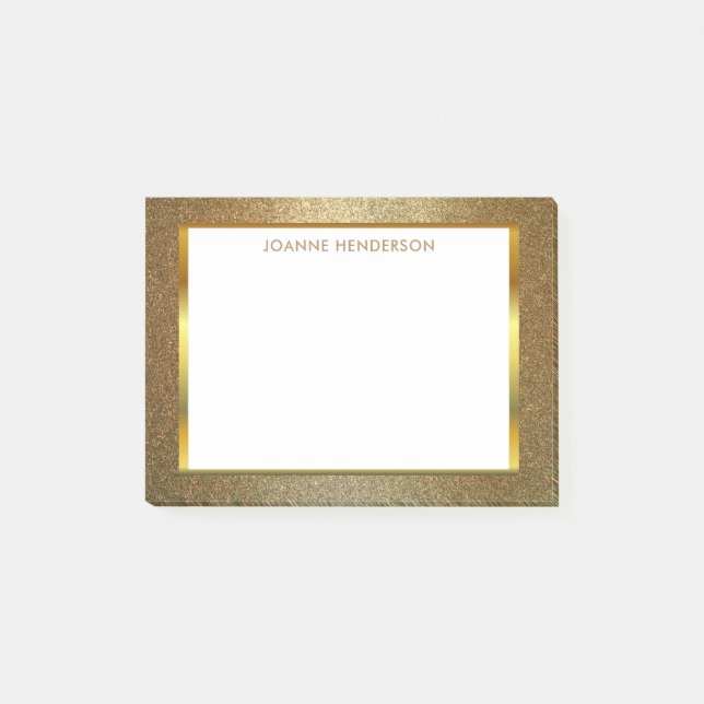 Modern chic glitter gold white personalized post-it notes (Front)