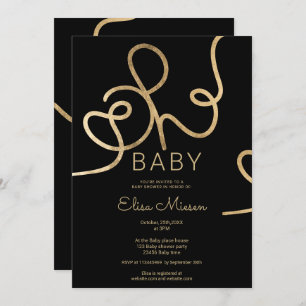Modern chic gold black calligraphy Oh baby shower Invitation