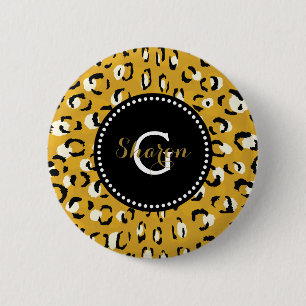 Modern chic gold cheetah print pattern monogram 2 inch round button