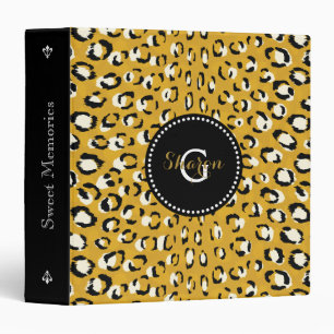 Modern chic gold cheetah print pattern monogram binder