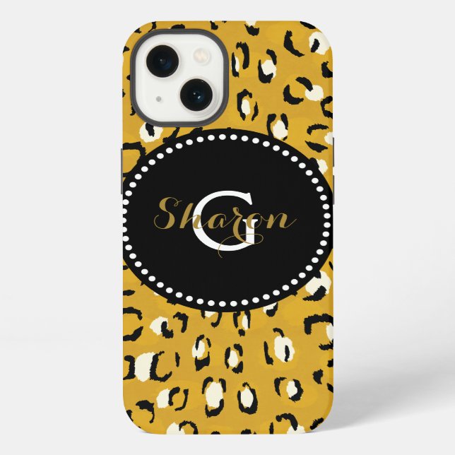 Modern chic gold cheetah print pattern monogram iPhone case (Back)
