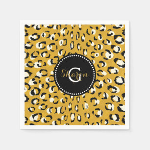 Modern chic gold cheetah print pattern monogram napkin