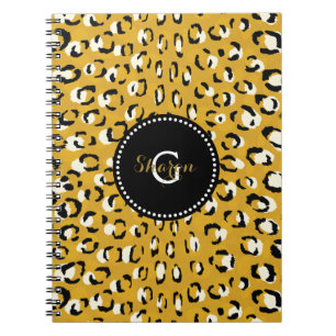 Modern chic gold cheetah print pattern monogram notebook