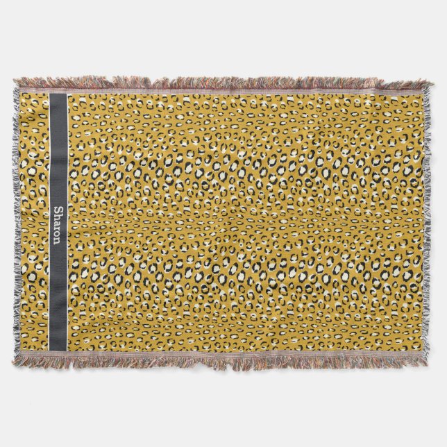 Modern chic gold cheetah print pattern monogram throw blanket (Front)