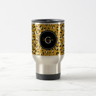 Modern chic gold cheetah print pattern monogram travel mug