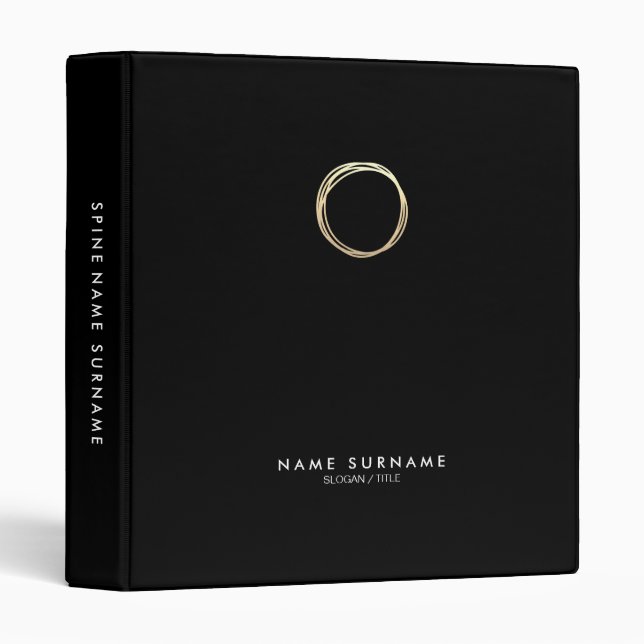 Modern Chic Gold Circle Logo Black Minimalist 1" Binder (Front/Spine)