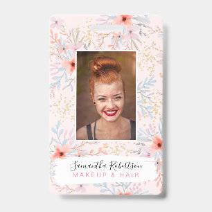 Modern chic gold floral paint employee photo pass badge