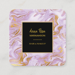 *~*  Modern Chic Gold Foil Veins Lavender Marble Square Business Card