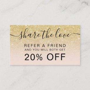 Modern chic gold glitter blush ombre professional referral card