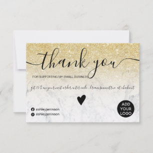 Modern chic gold glitter marble order thank you
