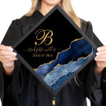 Modern Chic Gold Glitter Navy Blue Agate Monogram  Graduation Cap Topper<br><div class="desc">An elegant chic navy blue agate geode with gold glitter veins of colour on a slate black graduation cap topper. A stylish monogram for your graduation. Add your initial,  name and graduating class year.</div>