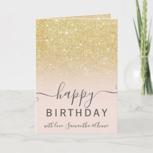 Modern chic gold glitter ombre 2 photo birthday card