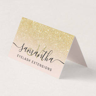 Modern chic gold glitter ombre blush eye aftercare business card