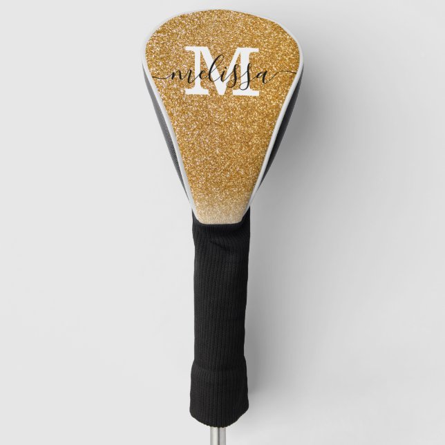 Modern Chic Gold Glitter Ombre Name Monogram  Golf Head Cover (Front)
