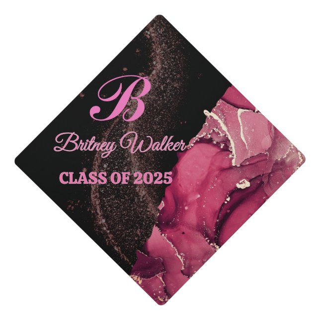 Modern Chic Gold Glitter purple marble Monogram  Graduation Cap Topper (Front)