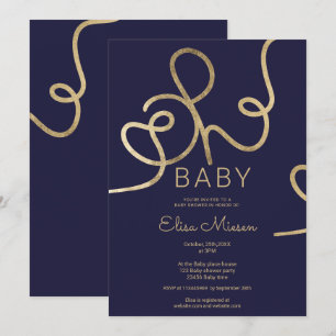 Modern chic gold navy calligraphy Oh baby shower Invitation