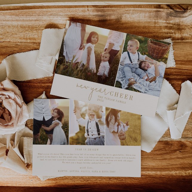 Modern Chic | Gold Photo Collage New Year News Holiday Card (Creator Uploaded)