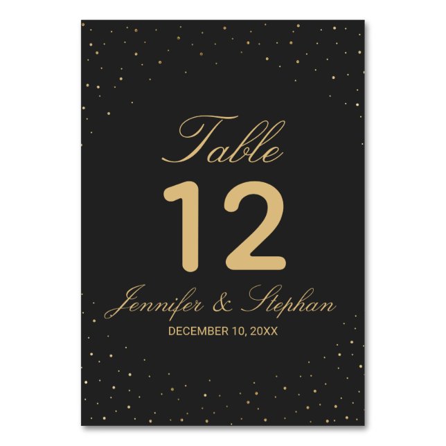 Modern Chic Gold Speckled on Black Table Numbers (Front)