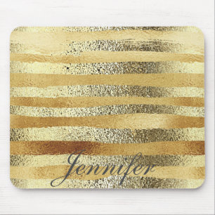 Modern chic gold stripes personalized mouse pad