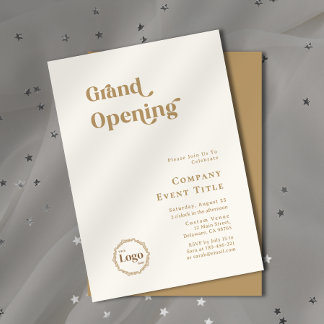 Modern Chic Gold Typography Grand Opening Company Invitation