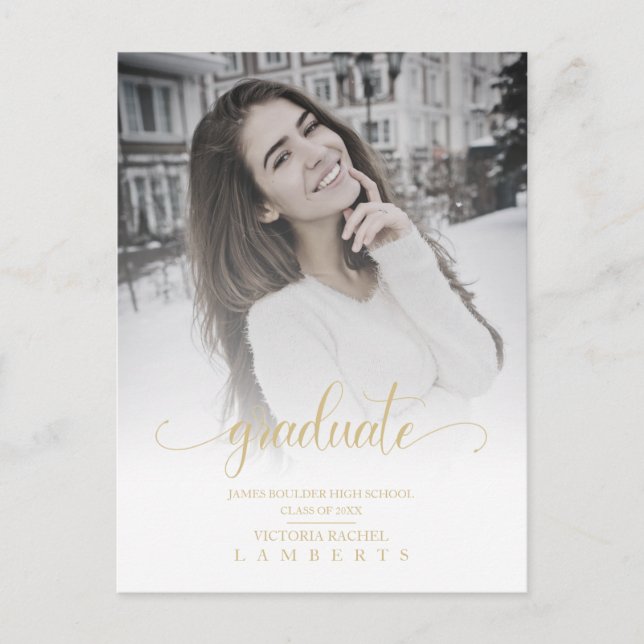 Modern Chic Gold Typography Script Graduate School Postcard (Front)