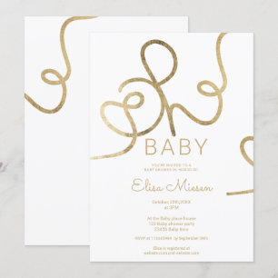 Modern chic gold white calligraphy Oh baby shower Invitation