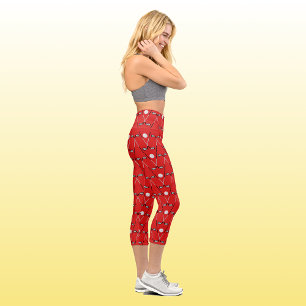 Modern chic golf pattern red capri leggings