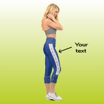 Modern chic golf pattern text navy  capri leggings<br><div class="desc">Fun leggings in navy blue for a keen golfer. The bold geometric pattern at the base of the legs is created from golf clubs and golf balls on a navy blue background. The text down the side of each leg is in matching navy on a silver grey stripe, and can...</div>