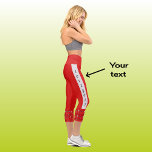 Modern chic golf pattern text red  capri leggings<br><div class="desc">Fun leggings in red for a keen golfer. The bold geometric pattern at the base of the legs is created from golf clubs and golf balls on a red background. Bright and cheerful. The text down the side of each leg is in black on a silver grey stripe, and can...</div>