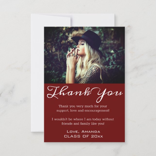 Modern Chic Graduation Thank You Grad Photo Card (Front)