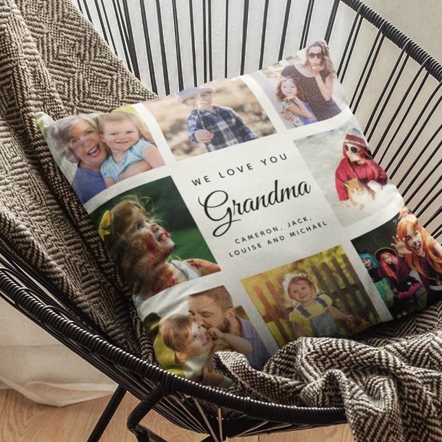 Modern Chic Grandma Keepsake Family Photo Collage Throw Pillow (Creator Uploaded)