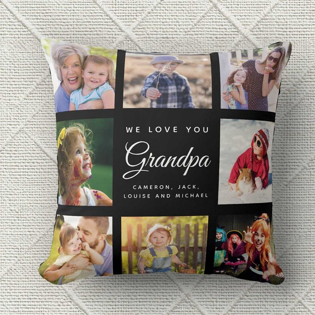 Modern Chic Grandpa Keepsake Family Photo Collage  Throw Pillow (Creator Uploaded)