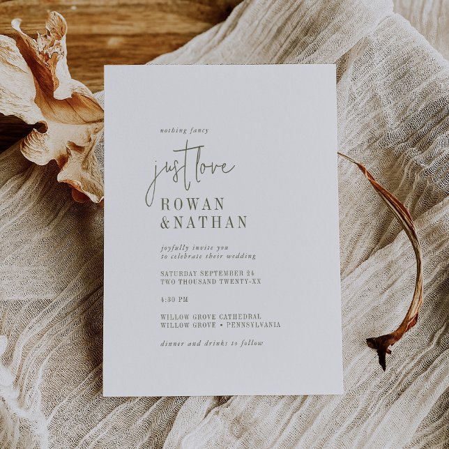 Modern Chic Green and White Just Love Wedding Invitation (Creator Uploaded)