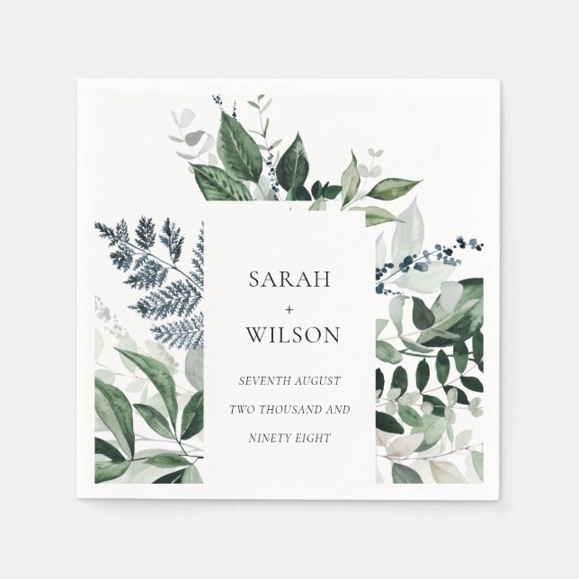 Modern Chic Green Leafy Tropical Foliage Wedding Napkin (Front)