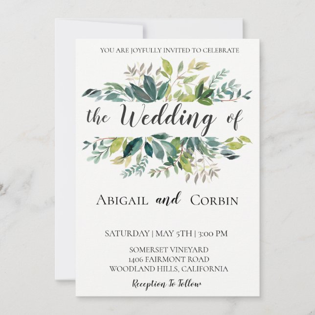 Modern Chic Greenery Wedding Invitation (Front)