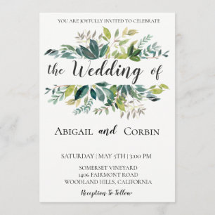 Modern Chic Greenery Wedding Invitation