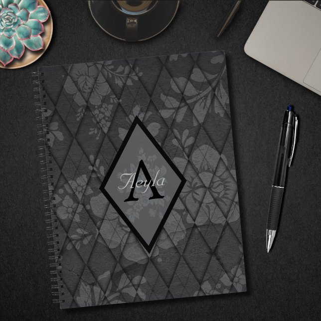 Modern Chic: Grey Flowers with Diamond Monogram Notebook (Creator Uploaded)