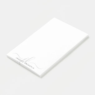 Modern Chic Grey Script Monogram Initials Minimal Post-it Notes