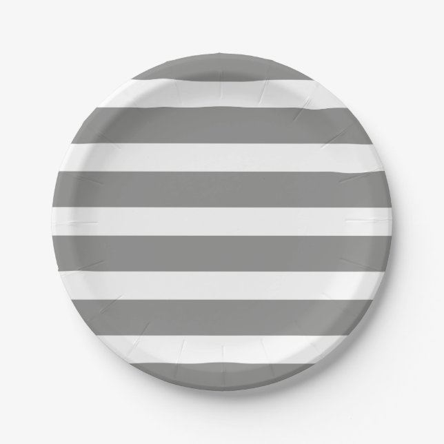 Modern Chic Grey Stripe Birthday Party Paper Plate (Front)