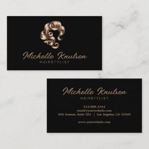 Modern Chic Hair Stylist Beauty Salon Black Gold Business Card