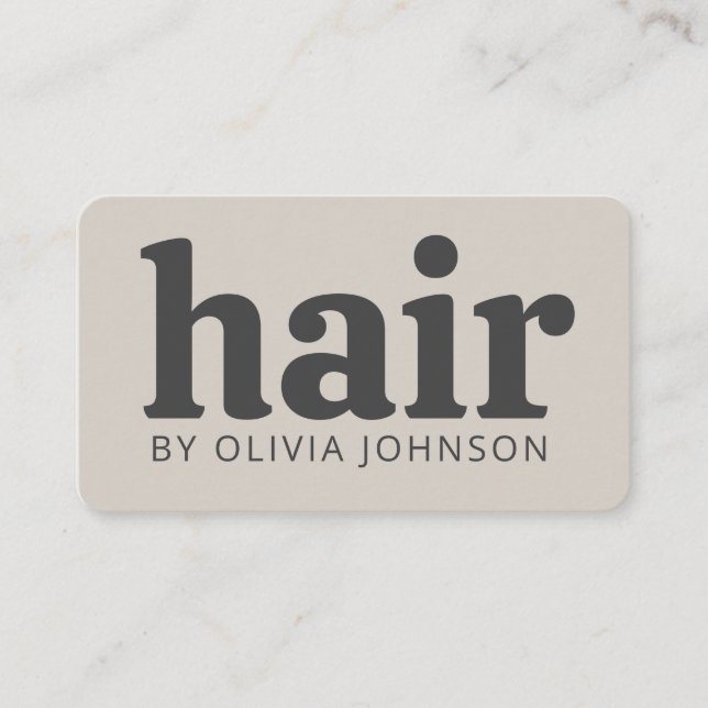 Modern Chic Hair Stylist Business Card l Tan (Front)