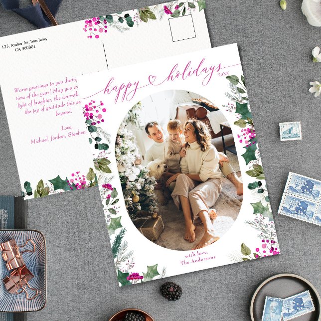 Modern & Chic Happy Holidays Photo Postcard (Creator Uploaded)