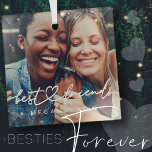 Modern Chic Heart Best Friends Besties BFF Photo Glass Ornament<br><div class="desc">Design is composed of fun and playful cursive script typography with sans serif font. Add a custom photo.</div>