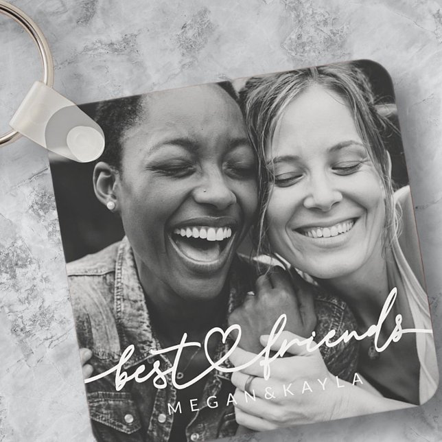 Modern Chic Heart Best Friends Besties BFF Photo Keychain (Creator Uploaded)