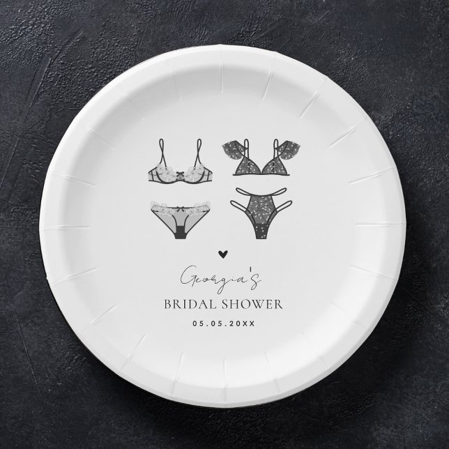 Modern Chic Heart & Black Lingerie Bridal Shower Paper Plate (Creator Uploaded)