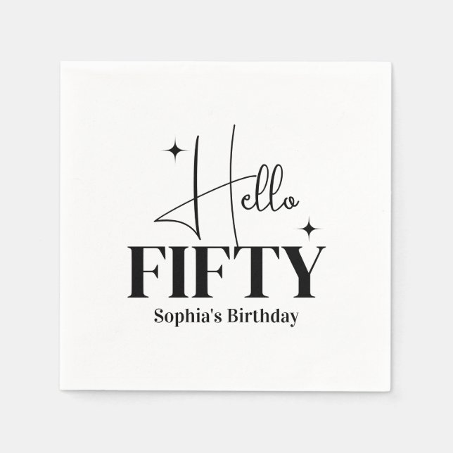 Modern Chic Hello Fifty 50th Birthday Custom Napkin (Front)